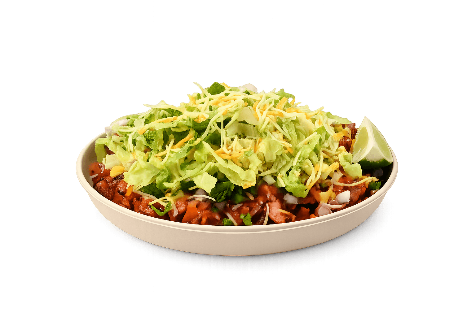 Halal burrito bowl with fresh rice and toppings
