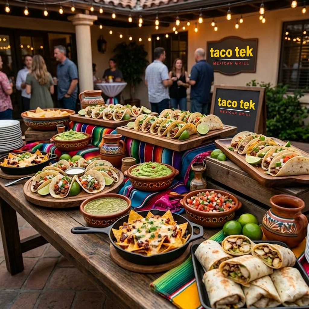 Taco Tek Mexican food catering spread for events and office lunches in NYC